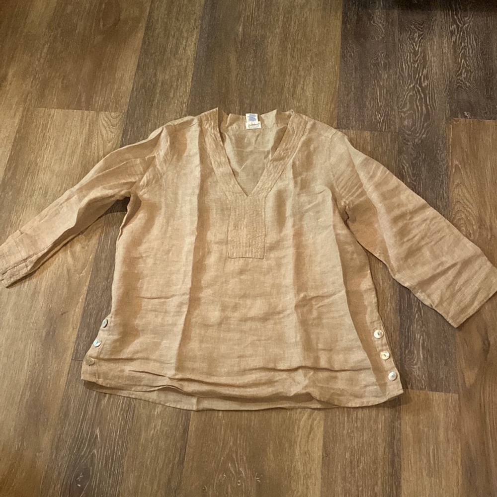 Sigrid Olsen Linen top. Soft Tan color.